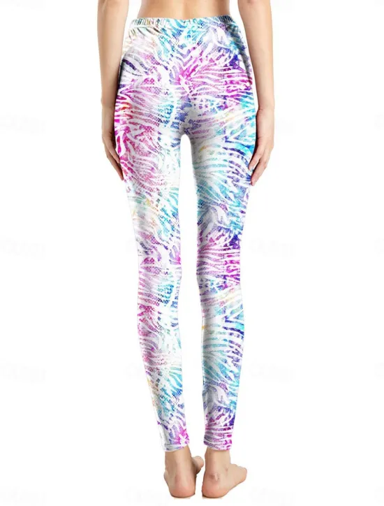 Discount Women's Leggings Active Fashion Full Length High Waist Leopard Gradient Snake Print Elastic Waist Print Breathable Soft Comfortable Micro-elastic Outdoor Vacation Home Leopard Print 0358 blue and Women Leggings
