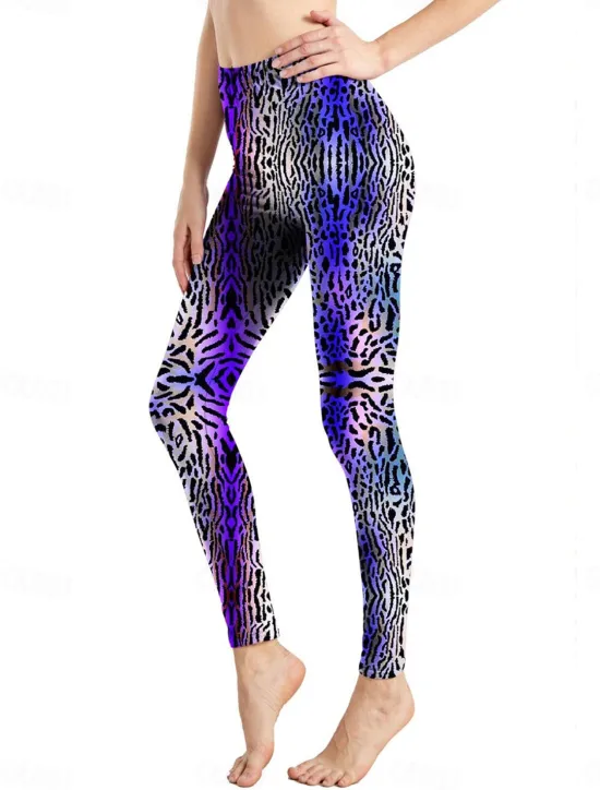 Discount Women's Leggings Active Fashion Full Length High Waist Leopard Gradient Snake Print Elastic Waist Print Breathable Soft Comfortable Micro-elastic Outdoor Vacation Home Leopard Print 0358 blue and Women Leggings