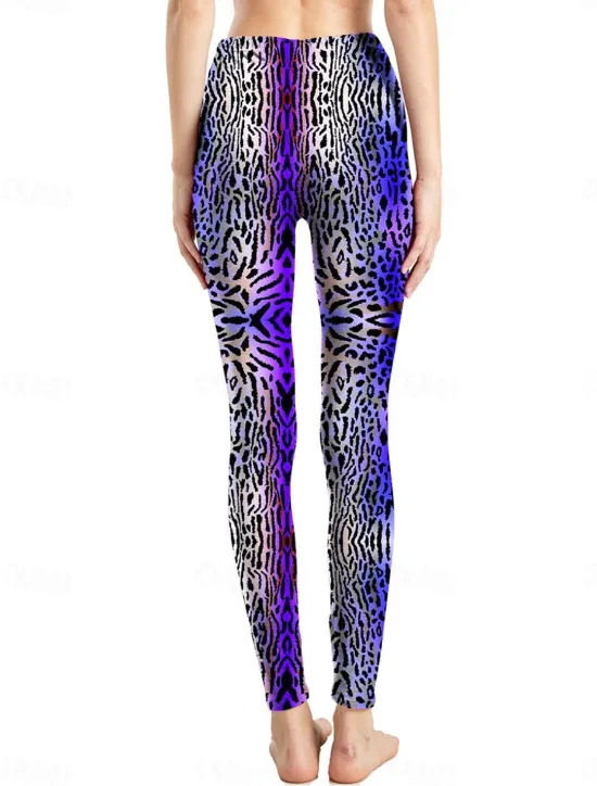 Discount Women's Leggings Active Fashion Full Length High Waist Leopard Gradient Snake Print Elastic Waist Print Breathable Soft Comfortable Micro-elastic Outdoor Vacation Home Leopard Print 0358 blue and Women Leggings
