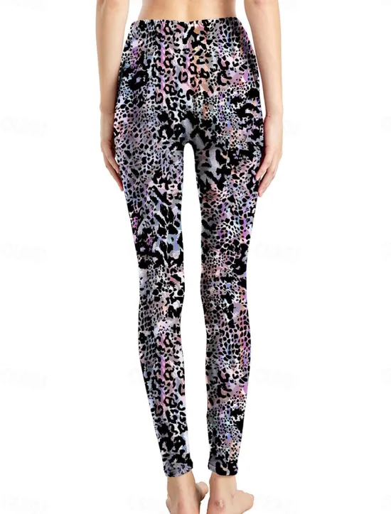 Discount Women's Leggings Active Fashion Full Length High Waist Leopard Gradient Snake Print Elastic Waist Print Breathable Soft Comfortable Micro-elastic Outdoor Vacation Home Leopard Print 0358 blue and Women Leggings
