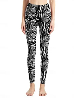 Discount Women's Leggings Active Fashion Full Length High Waist Leopard Gradient Snake Print Elastic Waist Print Breathable Soft Comfortable Micro-elastic Outdoor Vacation Home Leopard Print 0358 blue and Women Leggings