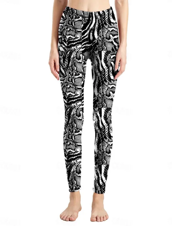 Discount Women's Leggings Active Fashion Full Length High Waist Leopard Gradient Snake Print Elastic Waist Print Breathable Soft Comfortable Micro-elastic Outdoor Vacation Home Leopard Print 0358 blue and Women Leggings
