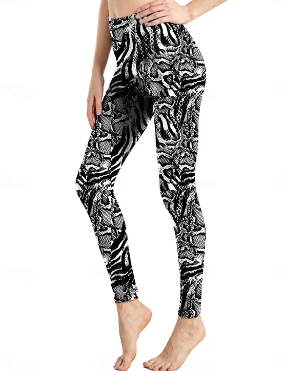 Discount Women's Leggings Active Fashion Full Length High Waist Leopard Gradient Snake Print Elastic Waist Print Breathable Soft Comfortable Micro-elastic Outdoor Vacation Home Leopard Print 0358 blue and Women Leggings