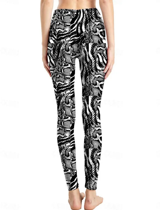 Discount Women's Leggings Active Fashion Full Length High Waist Leopard Gradient Snake Print Elastic Waist Print Breathable Soft Comfortable Micro-elastic Outdoor Vacation Home Leopard Print 0358 blue and Women Leggings