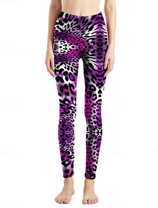 Discount Women's Leggings Active Fashion Full Length High Waist Leopard Gradient Snake Print Elastic Waist Print Breathable Soft Comfortable Micro-elastic Outdoor Vacation Home Leopard Print 0358 blue and Women Leggings