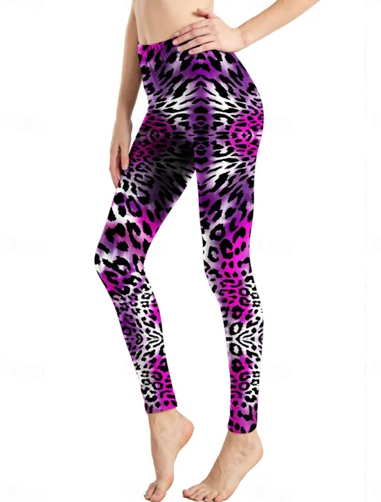 Discount Women's Leggings Active Fashion Full Length High Waist Leopard Gradient Snake Print Elastic Waist Print Breathable Soft Comfortable Micro-elastic Outdoor Vacation Home Leopard Print 0358 blue and Women Leggings