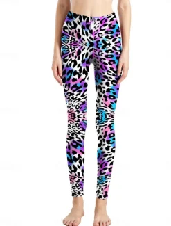 Discount Women's Leggings Active Fashion Full Length High Waist Leopard Gradient Snake Print Elastic Waist Print Breathable Soft Comfortable Micro-elastic Outdoor Vacation Home Leopard Print 0358 blue and Women Leggings