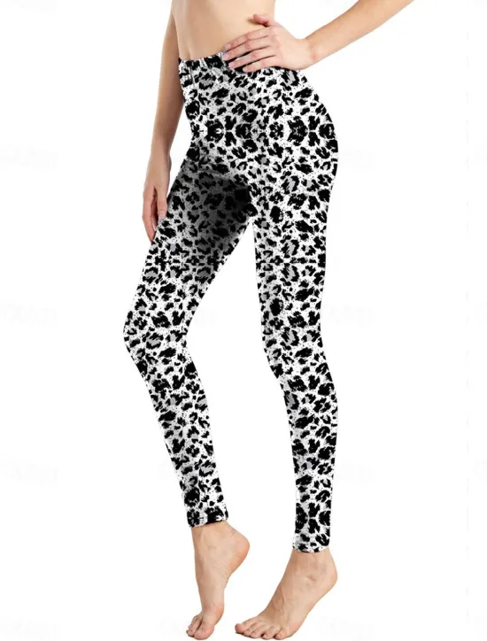 Discount Women's Leggings Active Fashion Full Length High Waist Leopard Gradient Snake Print Elastic Waist Print Breathable Soft Comfortable Micro-elastic Outdoor Vacation Home Leopard Print 0358 blue and Women Leggings