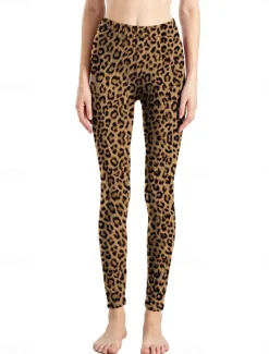 Discount Women's Leggings Active Fashion Full Length High Waist Leopard Gradient Snake Print Elastic Waist Print Breathable Soft Comfortable Micro-elastic Outdoor Vacation Home Leopard Print 0358 blue and Women Leggings