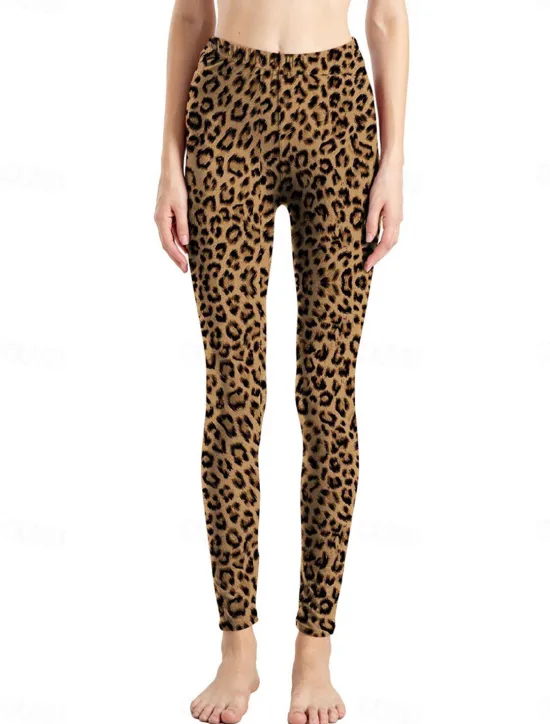 Discount Women's Leggings Active Fashion Full Length High Waist Leopard Gradient Snake Print Elastic Waist Print Breathable Soft Comfortable Micro-elastic Outdoor Vacation Home Leopard Print 0358 blue and Women Leggings