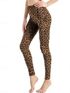 Discount Women's Leggings Active Fashion Full Length High Waist Leopard Gradient Snake Print Elastic Waist Print Breathable Soft Comfortable Micro-elastic Outdoor Vacation Home Leopard Print 0358 blue and Women Leggings