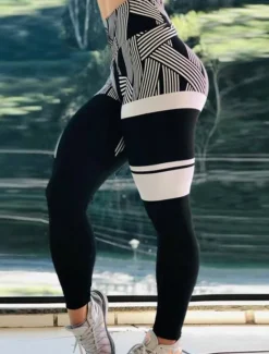 Discount Women's Leggings Active Fashion Streetwear Ankle-Length High Waist Stripe Printing High Cut Breathability Soft Comfortable Micro-elastic Outdoor Yoga Street Robin's Egg Blue White Fuchsia Green Fall Women Leggings