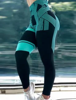 Discount Women's Leggings Active Fashion Streetwear Ankle-Length High Waist Stripe Printing High Cut Breathability Soft Comfortable Micro-elastic Outdoor Yoga Street Robin's Egg Blue White Fuchsia Green Fall Women Leggings