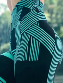 Discount Women's Leggings Active Fashion Streetwear Ankle-Length High Waist Stripe Printing High Cut Breathability Soft Comfortable Micro-elastic Outdoor Yoga Street Robin's Egg Blue White Fuchsia Green Fall Women Leggings