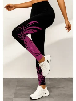 Clearance Women's Leggings Active Vacation Vintage Ankle-Length High Waist Graphic Abstract 3D Print Quick Dry Breathability Soft Stretchy Outdoor Home Causal Yellow Pink Blue Gray Fall Slim Fit Women Women's Sweatpants & Joggers|Leggings