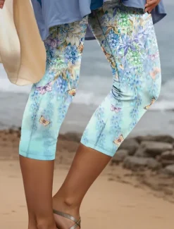 New Women's Leggings Capri Pants High Elasticity Fashion Streetwear Full Length High Waist Floral Printing Thermal Warm Breathable Soft Outdoor Daily Fall Winter Regular Fit Women Leggings|Spring Pants