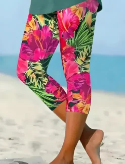 Best Women's Leggings Capri Pants High Elasticity Vacation Fashion Hawaiian Ankle-Length Mid Waist Floral Graphic Printing Thermal Warm Breathable Soft Vacation Casual Daily Women Leggings|Women's Sweatpants & Joggers