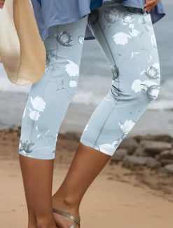Clearance Women's Leggings Capri Pants High Elasticity Fashion Streetwear Full Length High Waist Floral Printing Thermal Warm Breathable Soft Outdoor Daily Fall Winter Regular Fit Women Leggings