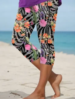 Discount Women's Leggings Capri Pants High Elasticity Vacation Vintage Fashion Calf-Length High Waist Floral Graphic Printing Thermal Warm Breathable Soft Stretchy Formal Outdoor Vacation Summer Spring Women Leggings