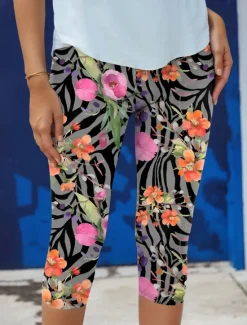Discount Women's Leggings Capri Pants High Elasticity Vacation Vintage Fashion Calf-Length High Waist Floral Graphic Printing Thermal Warm Breathable Soft Stretchy Formal Outdoor Vacation Summer Spring Women Leggings