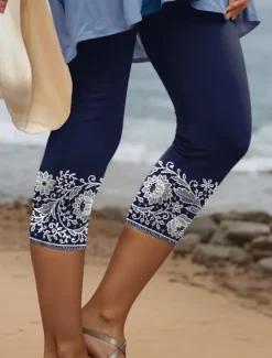 Hot Women's Leggings Capri Pants 3D Print High Elasticity Vacation Vintage Fashion Calf-Length High Waist Floral Graphic Printing Breathable Soft Stretchy Formal Vacation Office Summer Spring Women Leggings