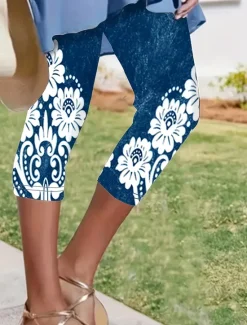 Discount Women's Leggings Capri Pants 3D Print High Elasticity Vacation Vintage Fashion Calf-Length High Waist Floral Graphic Printing Thermal Warm Breathable Soft Stretchy Formal Outdoor Vacation Women Leggings