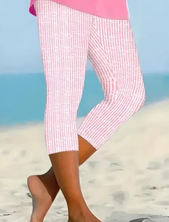 Clearance Women's Leggings Capri Pants High Elasticity Vacation Fashion Streetwear Full Length Mid Waist Graphic Lines / Waves Printing Thermal Warm Breathable Soft Stretchy Outdoor Vacation Street Women Leggings