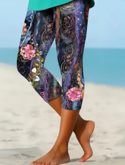 Hot Women's Leggings Capri Pants High Elasticity Vacation Vintage Fashion Calf-Length High Waist Floral Graphic Printing Breathable Soft Stretchy Formal Outdoor Vacation Summer Spring Slim Fit Women Leggings