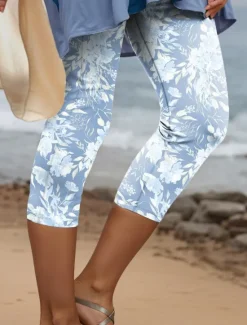 Best Women's Leggings Capri Pants High Elasticity Fashion Streetwear Full Length High Waist Floral Printing Thermal Warm Breathable Soft Outdoor Daily Pink Blue Purple Green Fall Winter Regular Fit Women Leggings