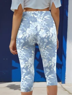 Best Women's Leggings Capri Pants High Elasticity Fashion Streetwear Full Length High Waist Floral Printing Thermal Warm Breathable Soft Outdoor Daily Pink Blue Purple Green Fall Winter Regular Fit Women Leggings