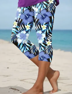 Online Women's Leggings Capri Pants High Elasticity Vacation Vintage Fashion Calf-Length High Waist Floral Graphic Tropical Printing Thermal Warm Breathable Soft Stretchy Formal Outdoor Vacation Women Leggings