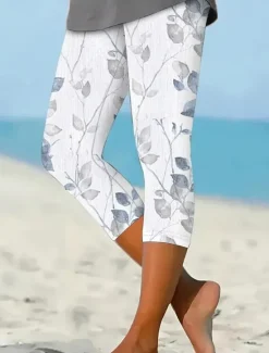 Best Women's Leggings Capri Pants High Elasticity Fashion Full Length Mid Waist Layered Print Casual Daily Summer Regular Fit Women Pants|Two Piece Sets
