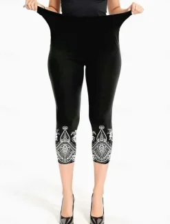 Outlet Women's Leggings Capri Pants High Elasticity Vacation Vintage Fashion Calf-Length Mid Waist Floral Graphic Printing Breathable Soft Stretchy Formal Vacation Street Robin's Egg Blue Black Dark Navy Women Leggings