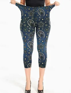 Outlet Women's Leggings Capri Pants High Elasticity Vacation Vintage Fashion Calf-Length Mid Waist Floral Graphic Printing Breathable Soft Stretchy Formal Vacation Street Robin's Egg Blue Black Dark Navy Women Leggings