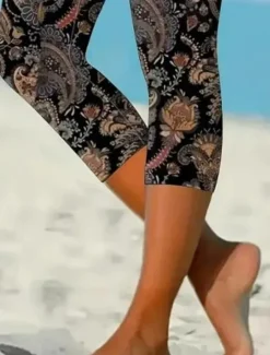 New Women's Leggings Capri Pants High Elasticity Vacation Fashion Hawaiian Ankle-Length Mid Waist Floral Printing Thermal Warm Breathable Soft Vacation Casual Daily Summer Spring Regular Fit Women Leggings