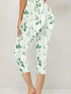 Online Women's Leggings Capri Pants High Elasticity Vacation Fashion Hawaiian Ankle-Length Mid Waist Floral Printing Thermal Warm Breathable Soft Vacation Casual Daily Summer Spring Regular Fit Women Leggings