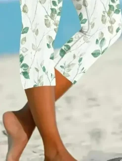 Online Women's Leggings Capri Pants High Elasticity Vacation Fashion Hawaiian Ankle-Length Mid Waist Floral Printing Thermal Warm Breathable Soft Vacation Casual Daily Summer Spring Regular Fit Women Leggings