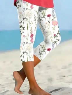 Clearance Women's Leggings Capri Pants High Elasticity Vacation Vintage Fashion Calf-Length Mid Waist Floral Graphic Printing Breathable Soft Stretchy Vacation Casual Daily Black sky blue Green Women Leggings