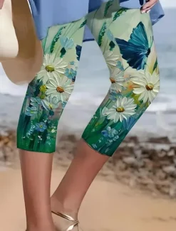 Sale Women's Leggings Capri Pants High Elasticity Vacation Fashion Hawaiian Ankle-Length Mid Waist Floral Printing Thermal Warm Breathable Soft Vacation Casual Daily Summer Spring Regular Fit Women Leggings