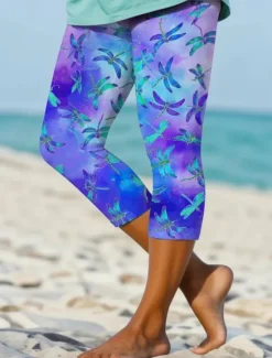 Sale Women's Leggings Capri Pants High Elasticity Fashion Streetwear Full Length High Waist Floral Gradient Printing Thermal Warm Breathable Soft Outdoor Daily Summer Spring Regular Fit Women Leggings