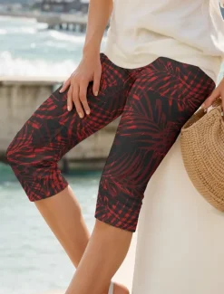Online Women's Leggings Capri Pants High Elasticity Vacation Vintage Fashion Calf-Length High Waist Graphic Leaf Printing Thermal Warm Breathable Soft Stretchy Formal Outdoor Vacation Women Leggings