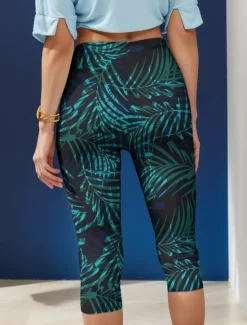 Online Women's Leggings Capri Pants High Elasticity Vacation Vintage Fashion Calf-Length High Waist Graphic Leaf Printing Thermal Warm Breathable Soft Stretchy Formal Outdoor Vacation Women Leggings