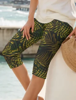 Online Women's Leggings Capri Pants High Elasticity Vacation Vintage Fashion Calf-Length High Waist Graphic Leaf Printing Thermal Warm Breathable Soft Stretchy Formal Outdoor Vacation Women Leggings