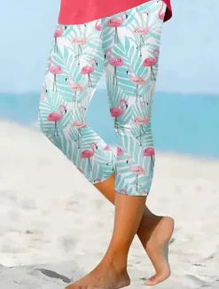 Best Women's Leggings Capri Pants High Elasticity Fashion Streetwear Full Length High Waist Floral Printing Thermal Warm Breathable Soft Outdoor Daily Summer Spring Regular Fit Women Leggings|Spring Pants