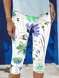 Discount Women's Leggings Capri Pants High Elasticity Vacation Vintage Fashion Calf-Length High Waist Floral Graphic Printing Thermal Warm Breathable Soft Stretchy Outdoor Daily Pink Blue Green Summer Women Leggings