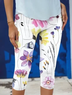 Discount Women's Leggings Capri Pants High Elasticity Vacation Vintage Fashion Calf-Length High Waist Floral Graphic Printing Thermal Warm Breathable Soft Stretchy Outdoor Daily Pink Blue Green Summer Women Leggings