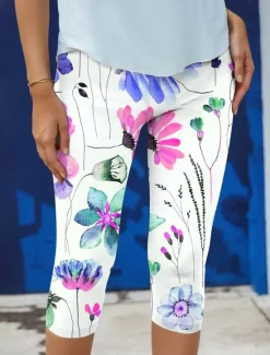 Discount Women's Leggings Capri Pants High Elasticity Vacation Vintage Fashion Calf-Length High Waist Floral Graphic Printing Thermal Warm Breathable Soft Stretchy Outdoor Daily Pink Blue Green Summer Women Leggings