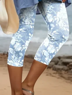 Outlet Women's Leggings Capri Pants High Elasticity Vacation Hawaiian Calf-Length Mid Waist Floral Graphic Printing Breathable Soft Vacation Casual Holiday Summer Spring Regular Fit Women Leggings