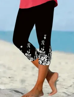 Discount Women's Leggings Capri Pants High Elasticity Fashion Full Length Mid Waist Layered Print Casual Daily Summer Regular Fit Women Two Piece Sets|Spring Pants