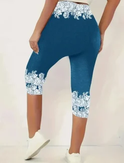 Clearance Women's Leggings Capri Pants High Elasticity Vacation Fashion Hawaiian Calf-Length Mid Waist Graphic Printing Breathable Soft Stretchy Vacation Casual Daily Robin's Egg Blue Blue Summer Spring Women Leggings